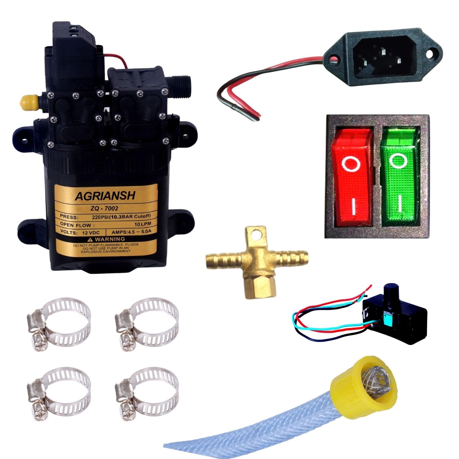 Heavy Duty 12V DC Double Motor Diaphragm Pump Kit | 220 PSI Portable Water Pump for Car Washer, AC Cleaning, Agriculture Spray, Drip Irrigation, Gardening & Shower Spray