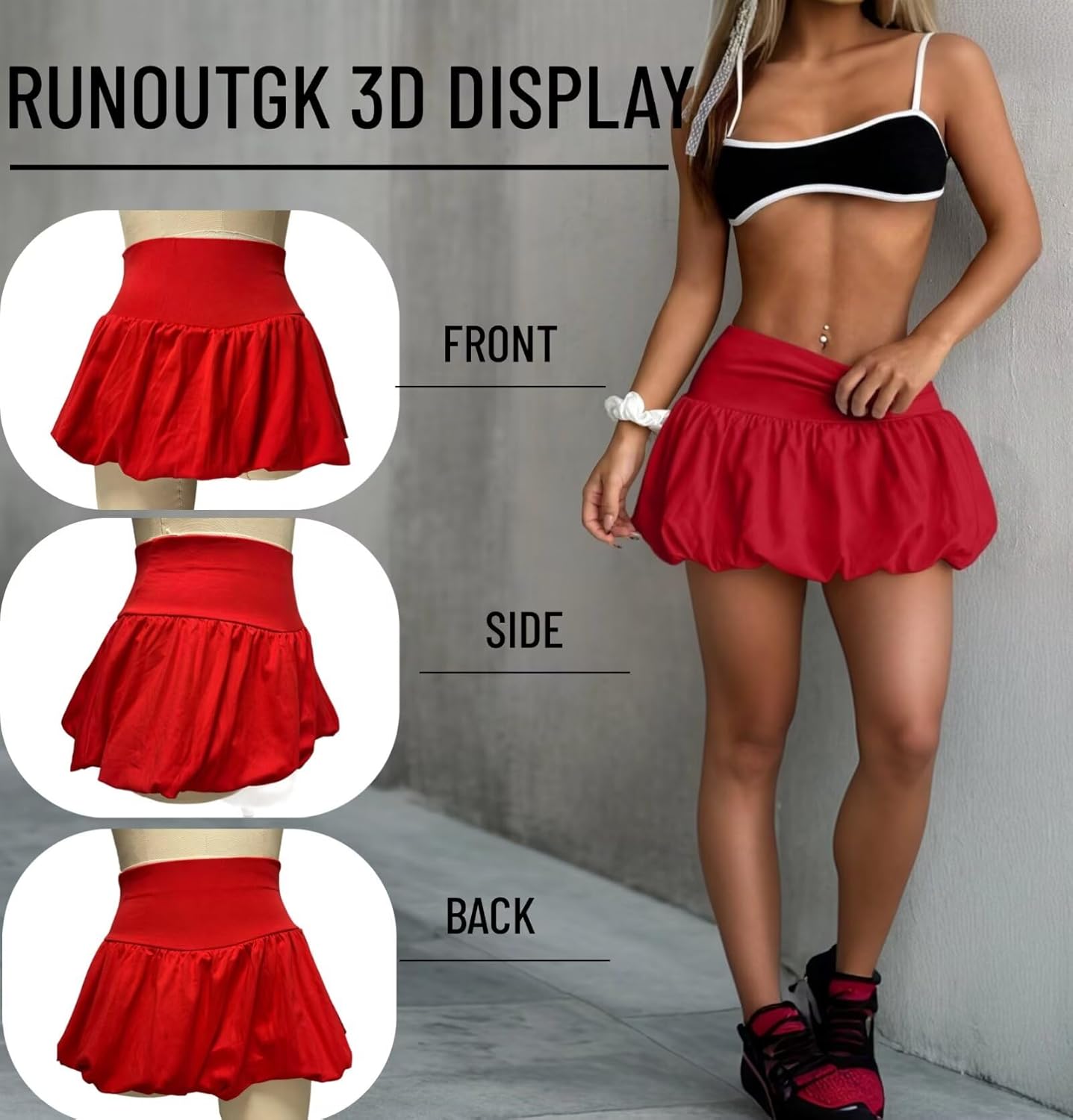 Womens Bubble Mini Skirt Cute High-Wiast Stretchy Party Clubwear Micro Skort Balloon Skirt with Shorts - Image 5