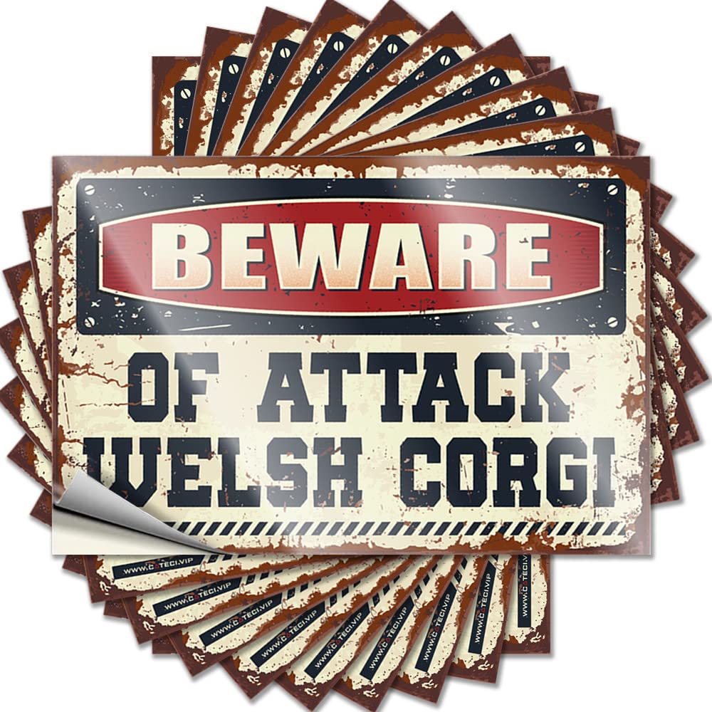 Decals for Cars Beware of Attack Welsh Corgi Funny Sticker 10 Pcs Warning Sticker Family Car Stickers for Back Windo(6X9CM)
