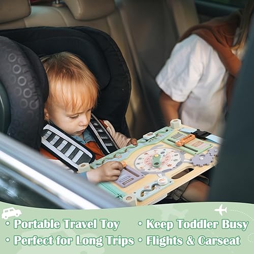 Miniatura 6 de Smartwo Tabla de actividades de doble cara para niños pequeños, más de 20 actividades Montessori, juguete sensorial de madera, entrena la motricidad