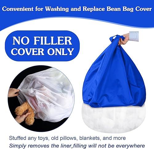 Miniatura 4 de Meonum Funda para puf (sin relleno) para niños, relleno con forro interior para facilitar la limpieza, puf para organizar a los niños (azul oscuro,