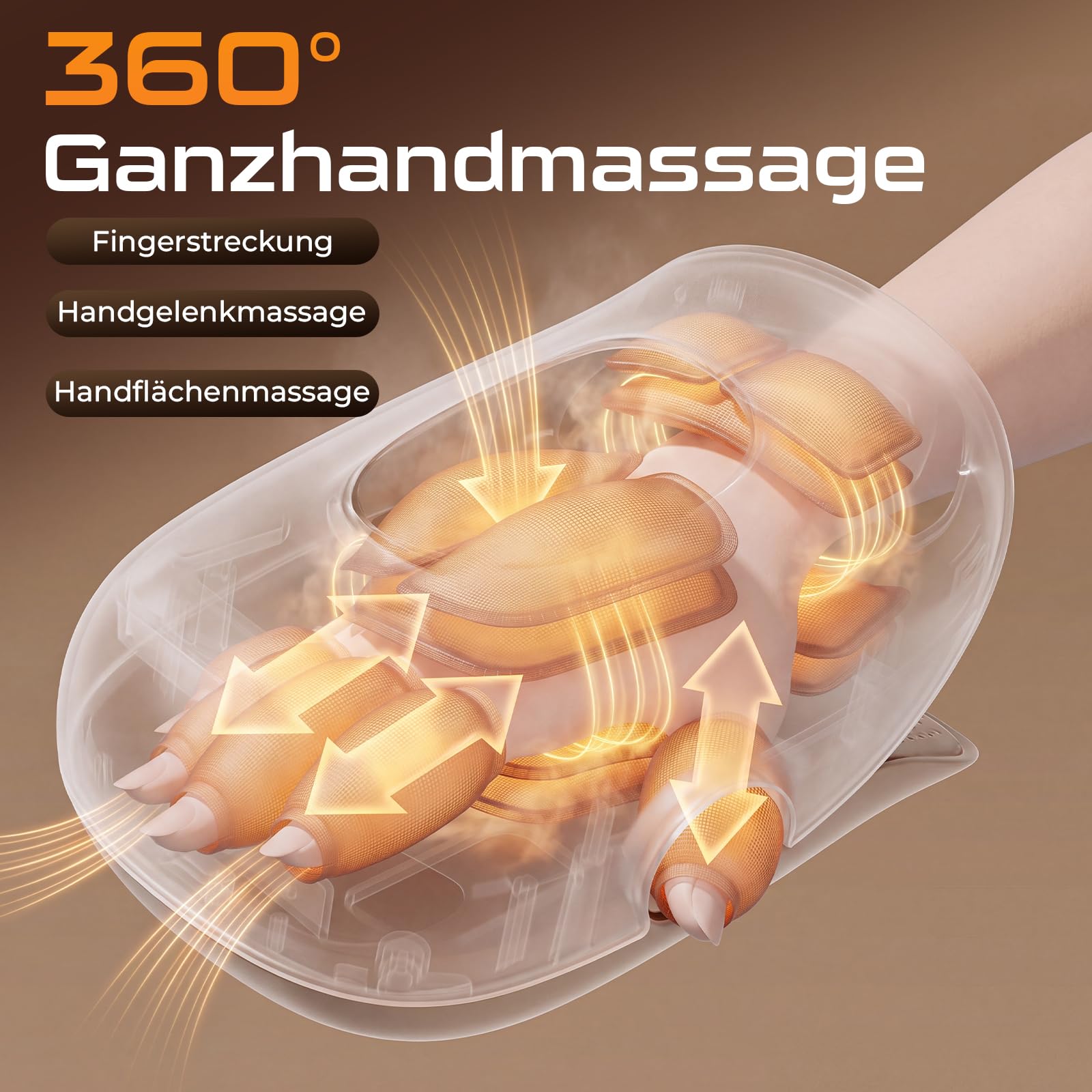 Intelligenter Handmassagegerät mit Kompression & Wärme, 2 in 1 Elektrischer Handmassager & Fingerdehner, 5 Intensitätsstufen, 3 Heizstufen, 4 Modi für Arthritis/Mausarm/Karpaltunnel
