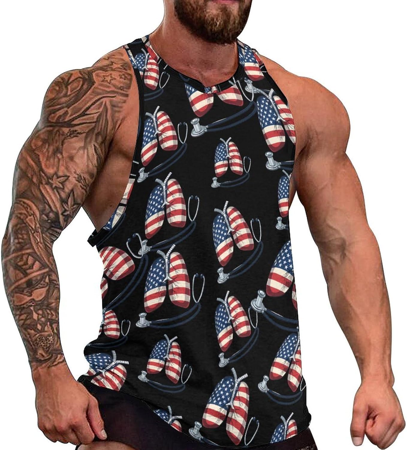 Lungs US Flag Respiratory Therapist Men's Tank Tops Sleeveless Muscle Shirts for Men Vest