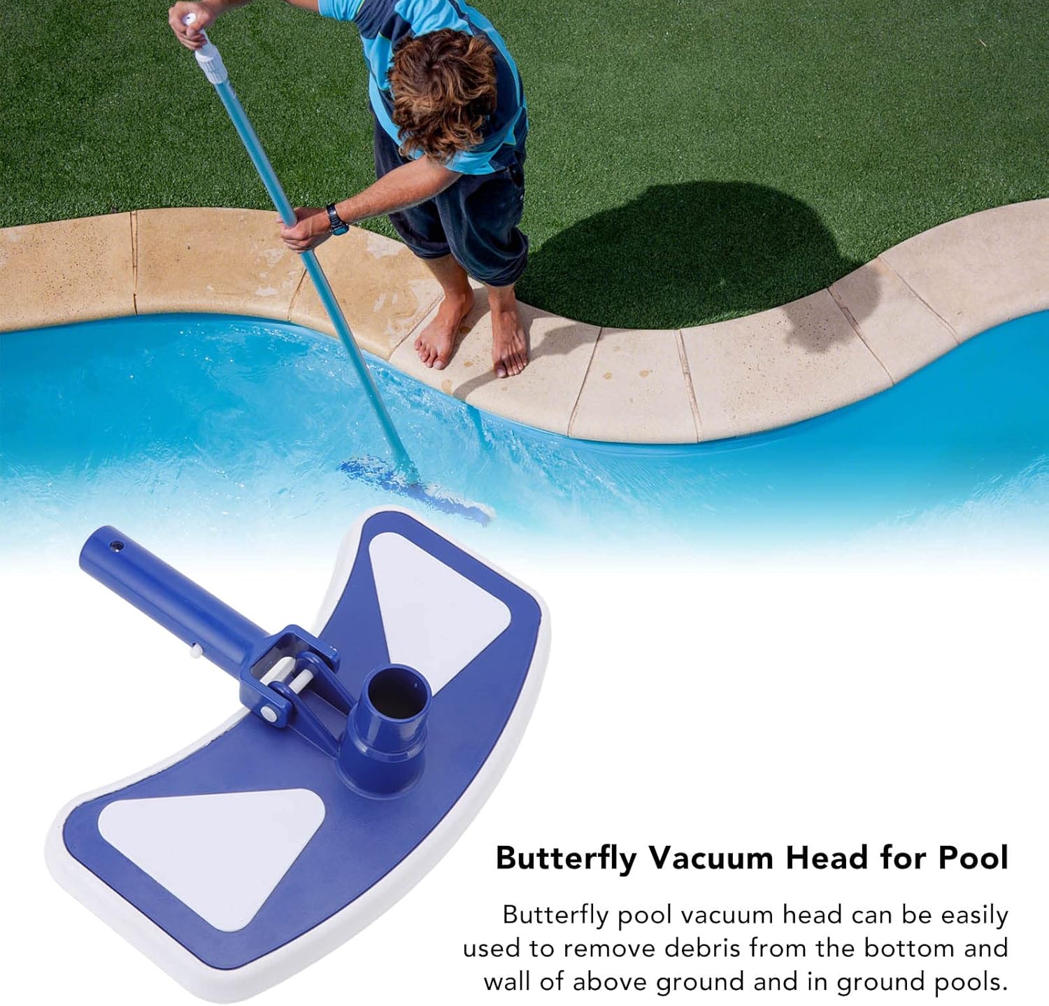 EVTSCAN 11 Inch Weighted Pool Vacuum Head with Wheel and Side Brush, Butterfly Shape for Cover Larger Area, for Cleaning In Ground and Above Ground Swimming Pools