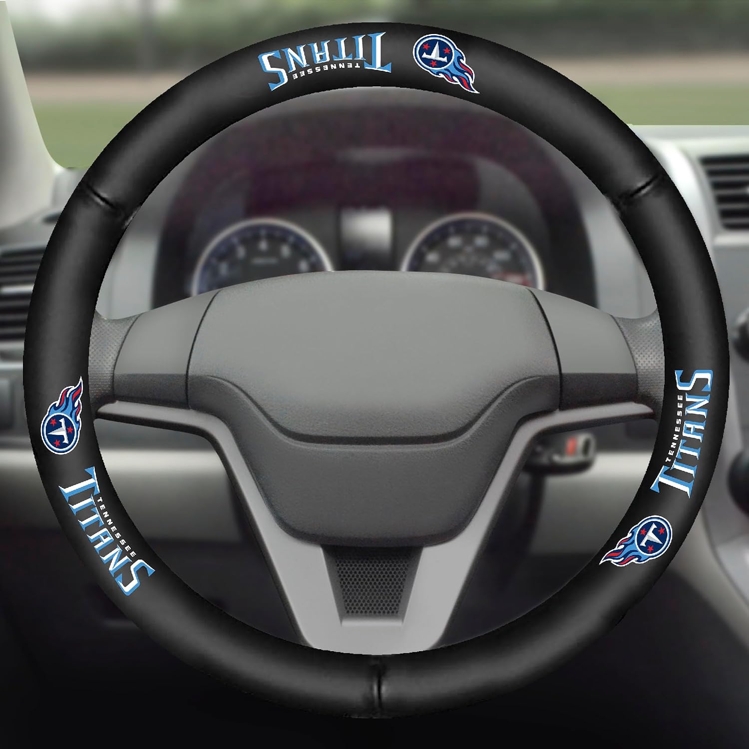 FANMATS 40501 NFL - Tennessee Titans Genuine Leather Steering Wheel Cover | Black 15"x15"