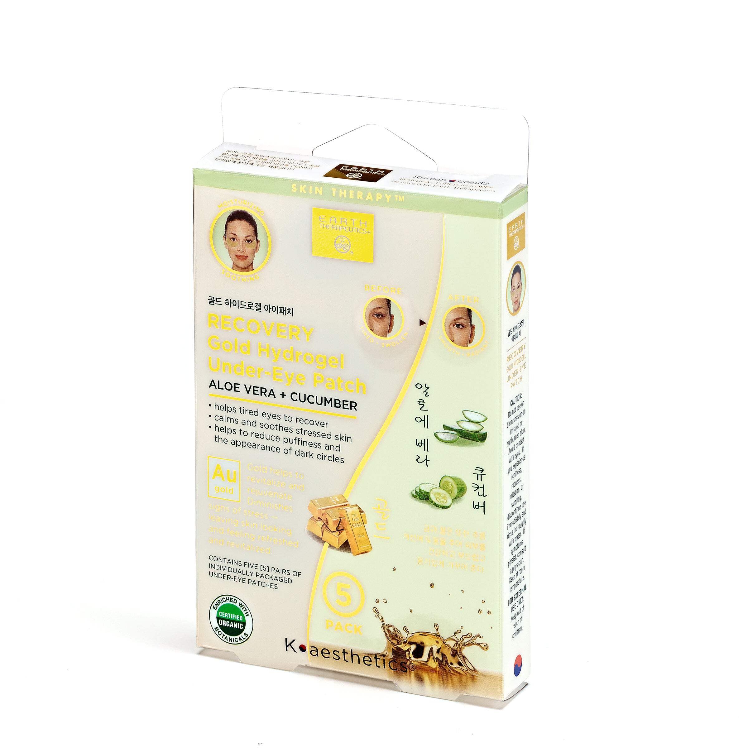 Earth Therapeutics Recovery Gold Hydrogel Under-Eye Patch – Aloe Vera + Cucumber (5 Pairs = 10 Patches)