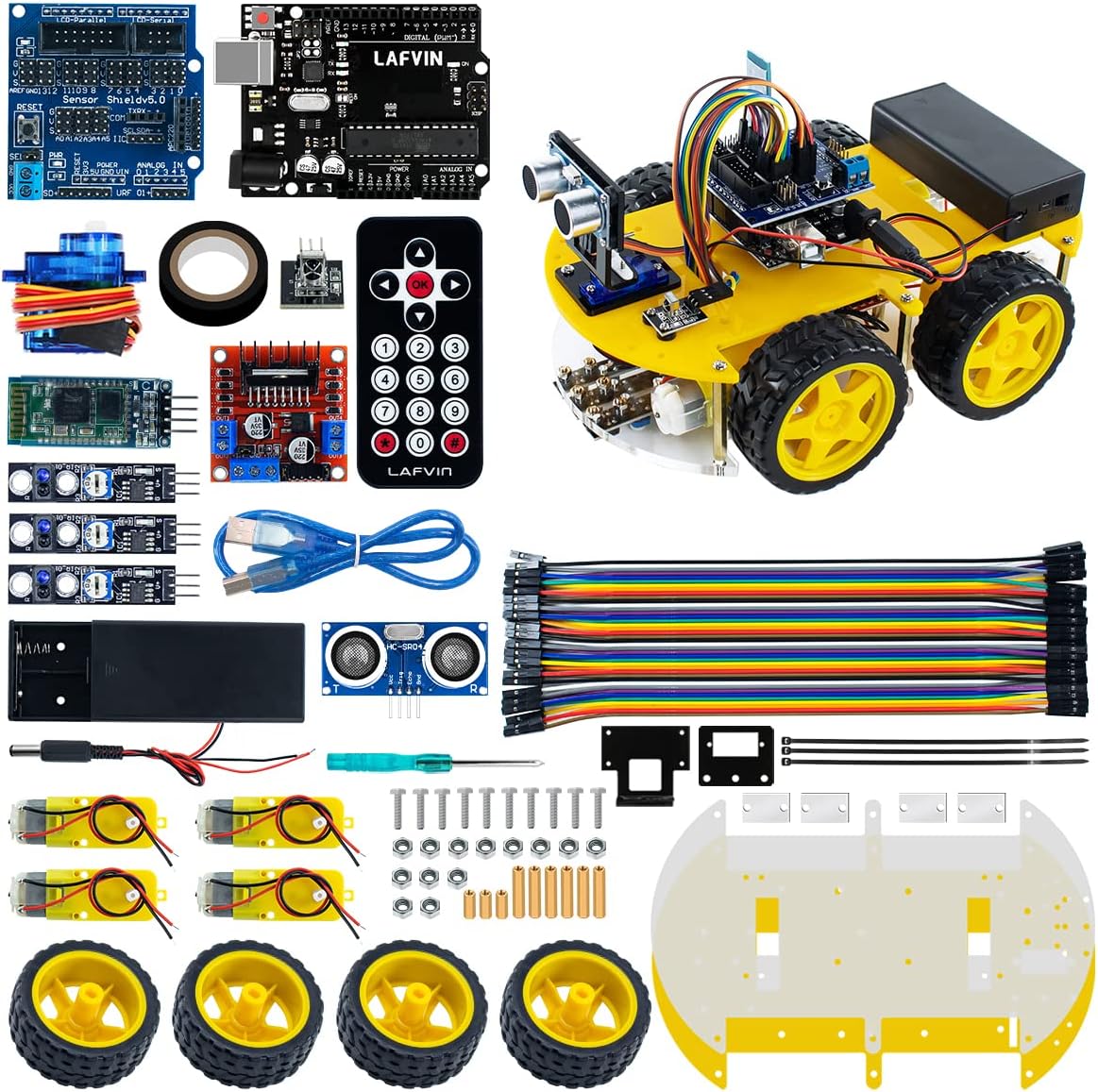 LAFVIN LAFVIN Smart Robot Car Kit Include UNO R3,Ultrasonic Sensor, Bluetooth Module for Arduino with Tutorial