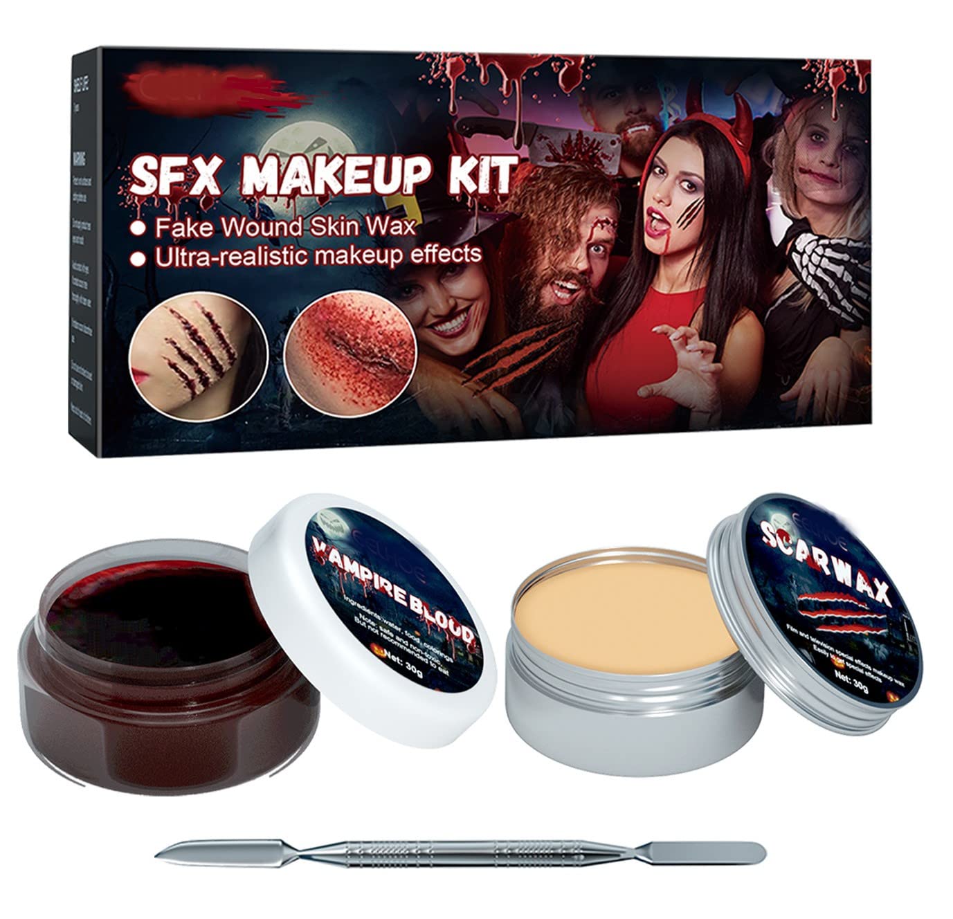 Halloween Schminke Set Mit Kunstblut & Narbenwachs - Special Effects Makeup