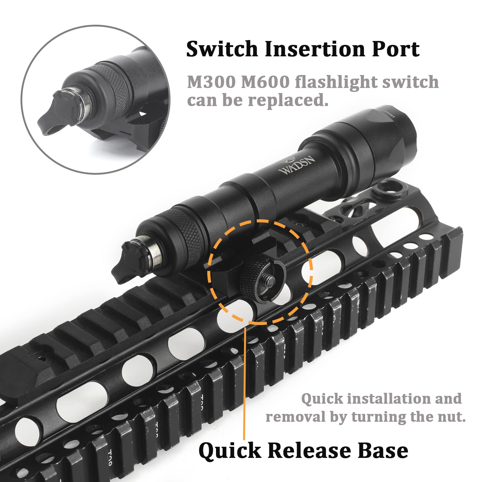 M600C Lanterna a pistola a gas tattico con interruttore a doppia funzione, lanterna da ricognizione a 600 lumen per il sistema ferroviario Picatinini da 20 mm