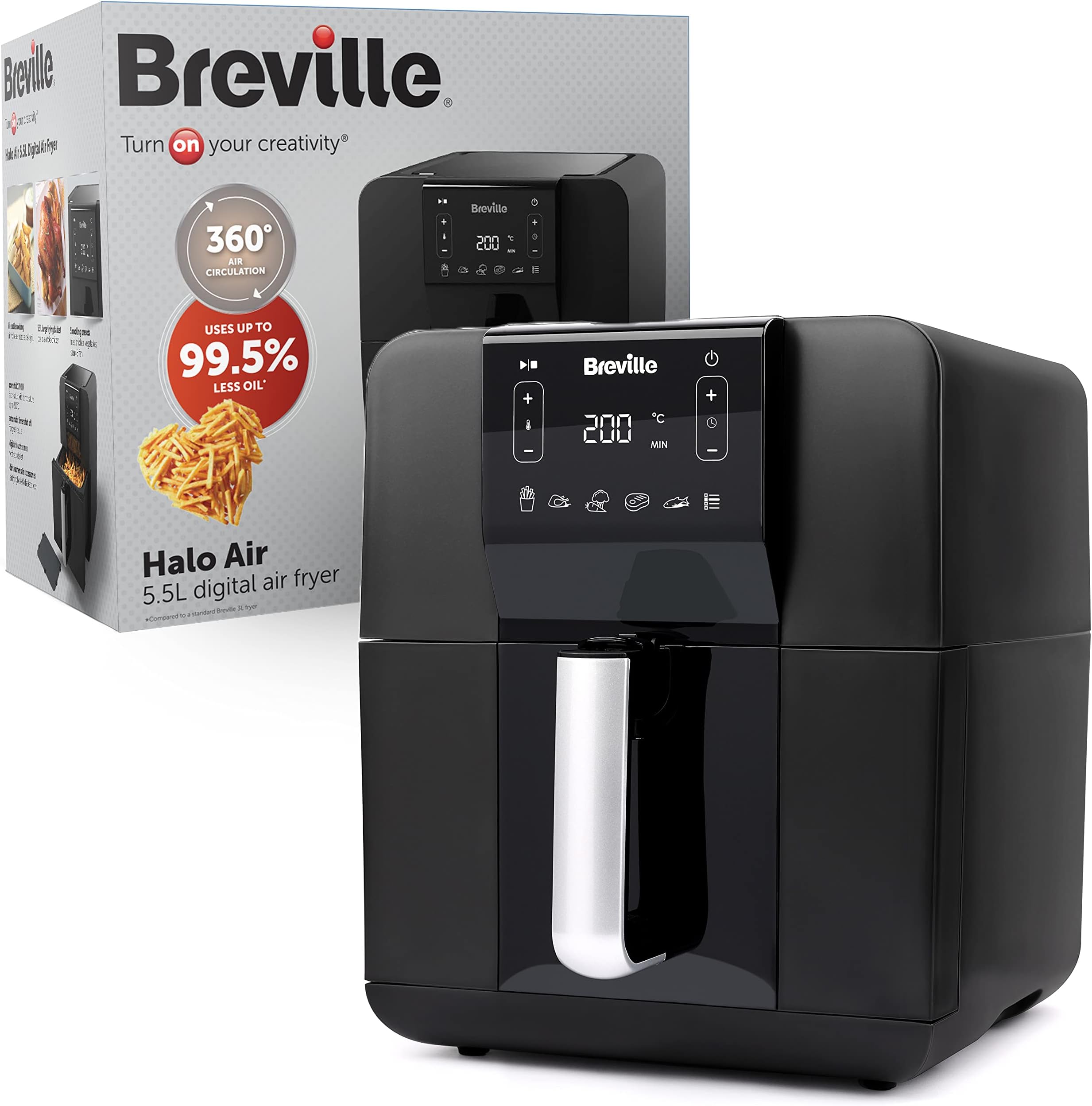 Halo Air Fryer | Digital Large Air Fryer Oven | 5.5 L | Fry, Bake, Roast & Grill | 1700 W | Energy Efficient | Black [VDF126]