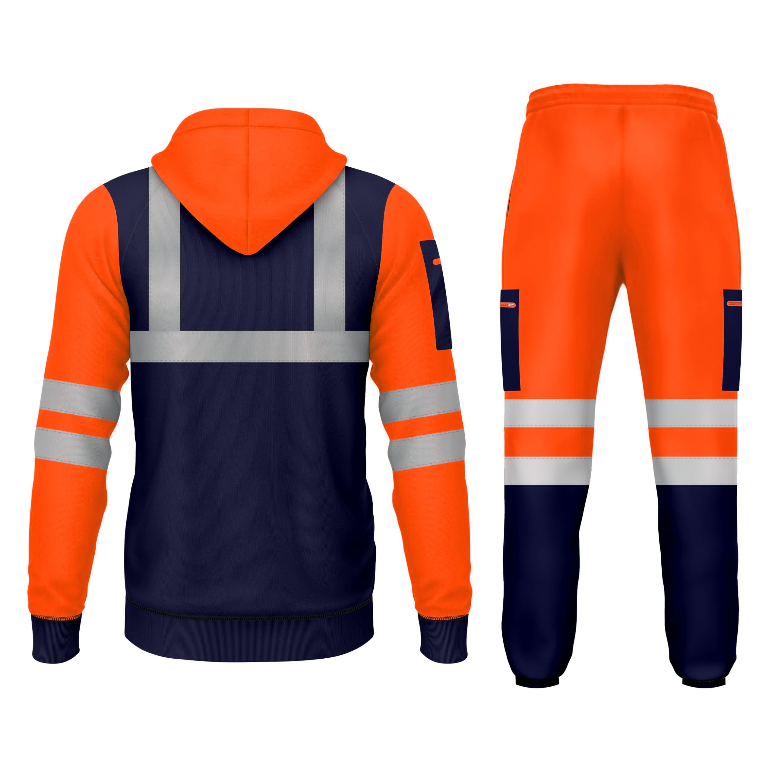 mymixtrendz Hi Vis Cuffed Pull Over Set Reflective Tape Band Tuta Nuova Giacca Pantaloni Uomo Alta Visibilità Workwear Set Taglie S/2XL, Arancione navy., XL