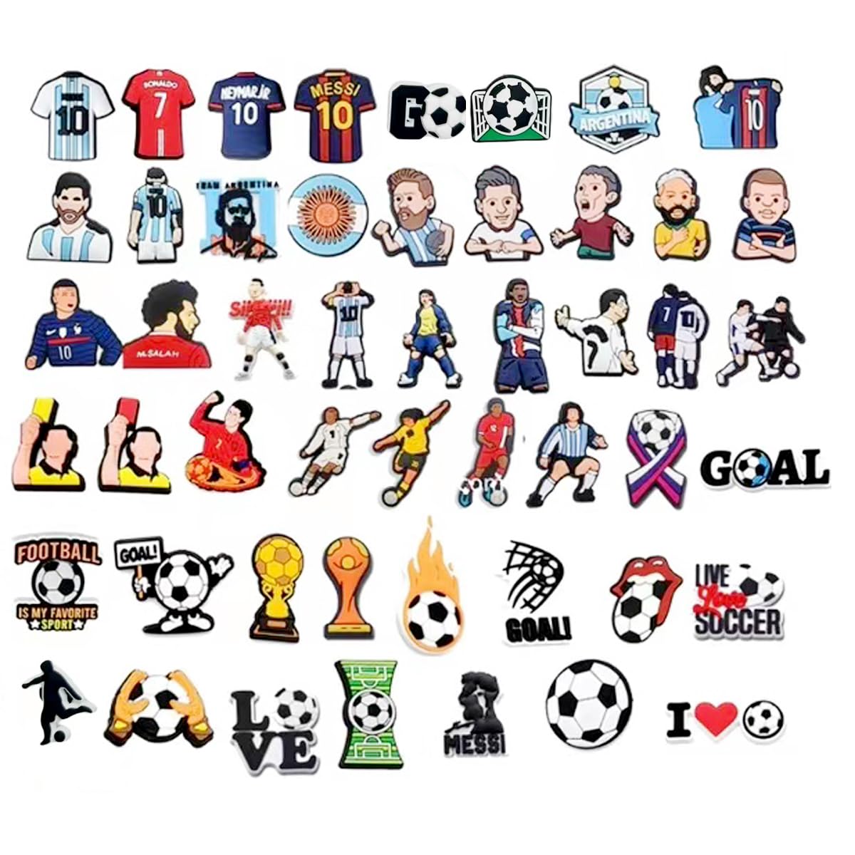 LNYSOTXShoe Charms for Slippers 50 Pcs World Cup Soccer Random Charms for Croc Pins for Men Women Kids Girl Teenagers Nurse Buckle Birthday Gifts(50Pcs)
