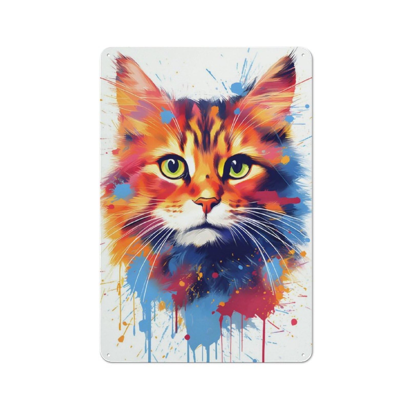 Vintage Tin Sign 30x20cm with Orange Cat Painting for Café Or Restaurant, Suited to Wall Displays in Cafés And Restaurants