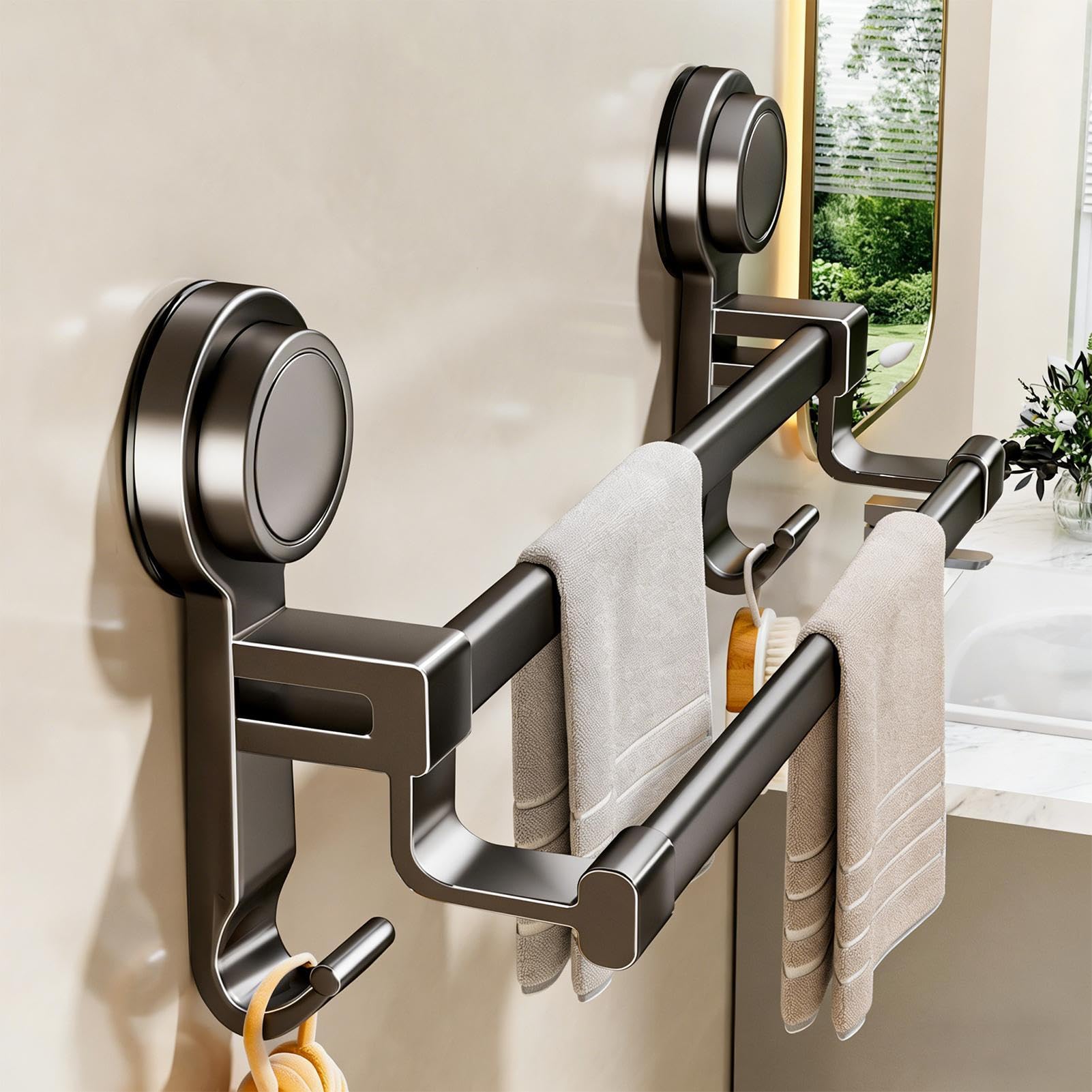 Toallero con , soporte sin perforación con dos ganchos | Barra de toallas extraíble - para apartamento, casa, ducha, vidrio, espejo, azulejos, pared, puerta, mármol liso