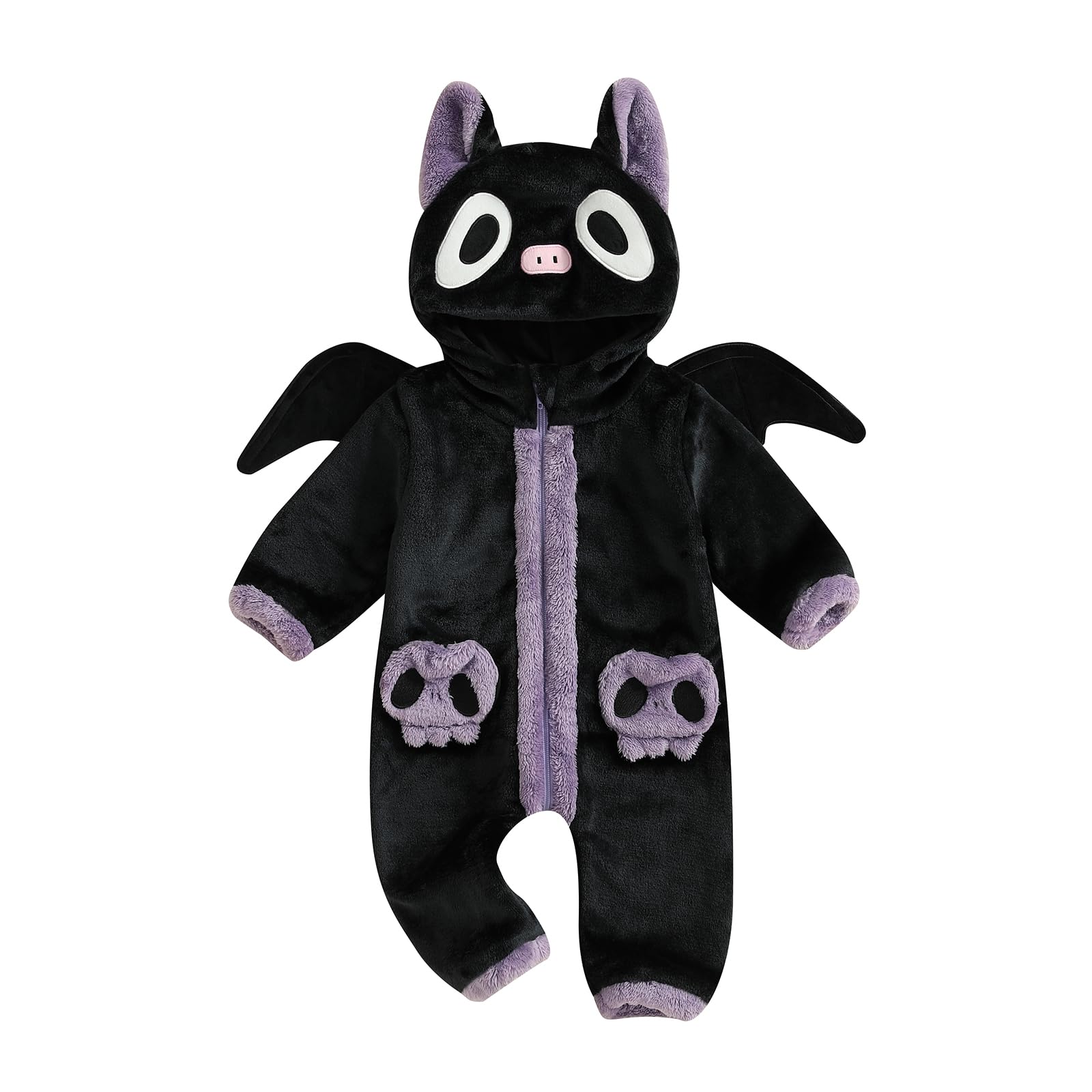 Xeadoffubio Toddler Baby Girl Boy Halloween Animal Costume Black Cat Costume Shark Costumes Fuzzy Warm Fall Winter Animal Jumpsuit Halloween Dinosaur Outfit (Black Wings, 2-3T) โ image 1