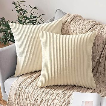 Pillow Covers Pack of 2, Soft Corduroy Boho Striped Throw Pillow Covers,Cushion Case,Couch Pillow Covers for Farmhouse Cushion Living Room Home Decor