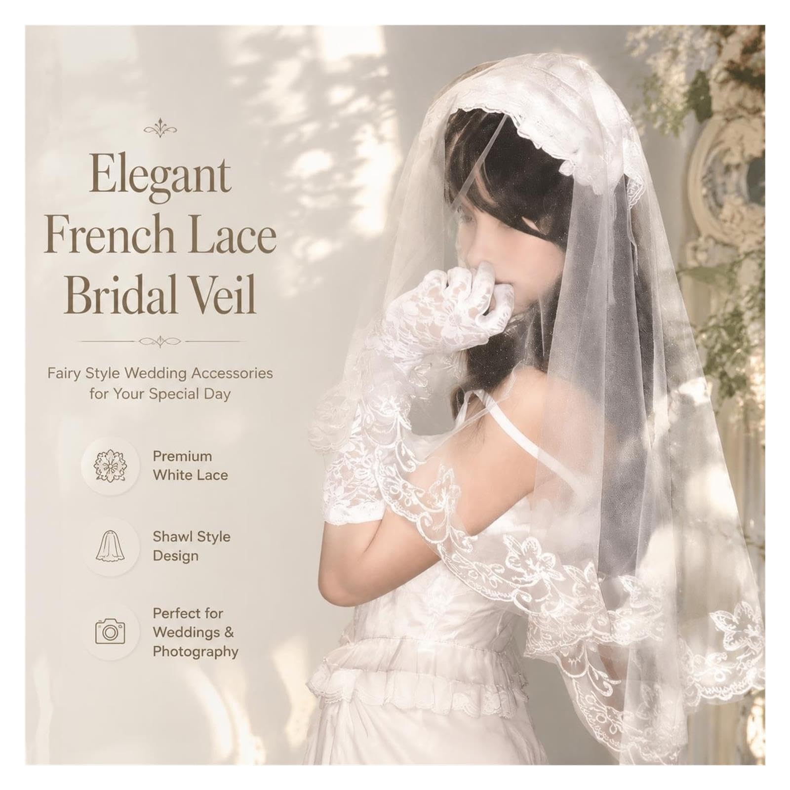 Velo da Sposa Velo di Pizzo Bianco da Donna in Stile Francese