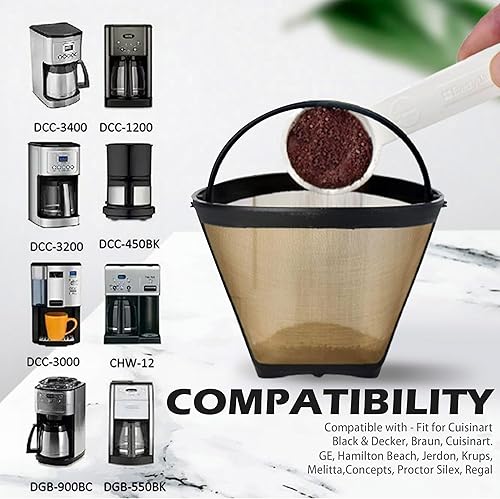 Miniatura 5 de Hession Filtros reutilizables para cafetera de cono n. 4, repuesto para filtros de cesta de café Ninja, paquete de 2