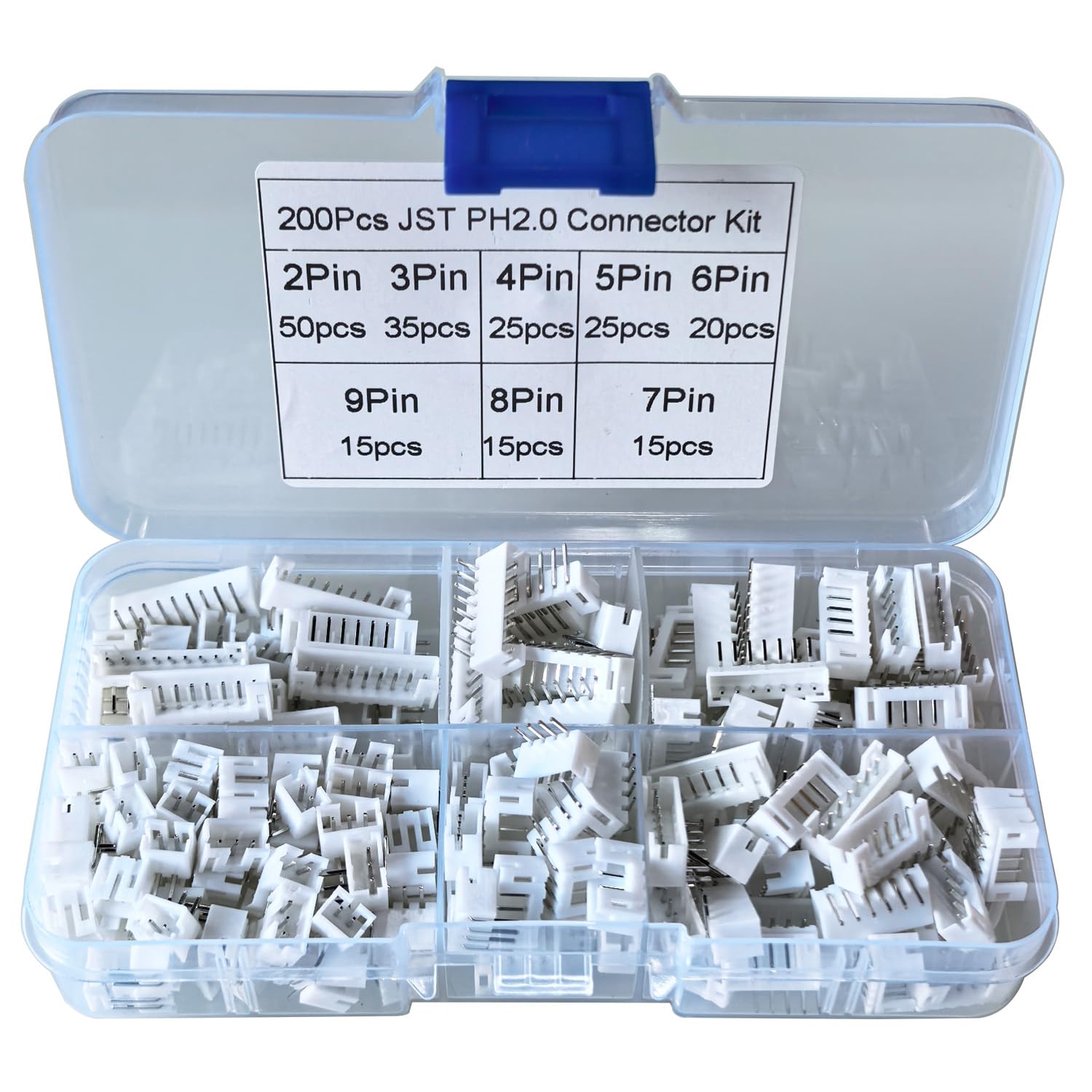 GTIWUNG 200 sztuk JST-PH 2,0 mm zestaw gniazd, adapter o rozstawie 2,0 mm z zaciskiem pin do krympowania JST 2/3/4/5/6 Pin Typ wejścia bocznego, prostopadły łącznik