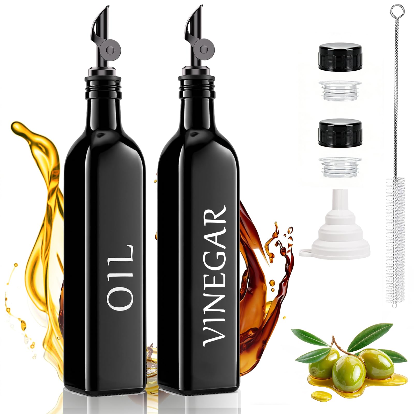 EJGIEGSO Black Glass Oil and Vinegar Dispenser Set