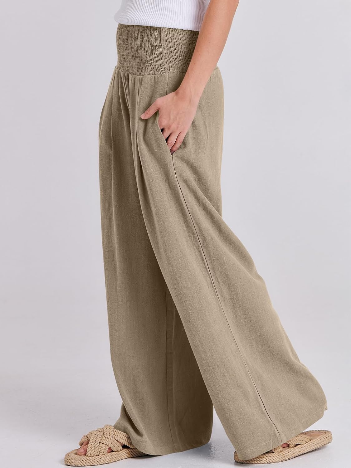 ANRABESS Women Linen Palazzo Pants Summer Boho Wide Leg High Waist Casual Lounge Pant 2026 Beach Travel Vacation Outfits - Image 7