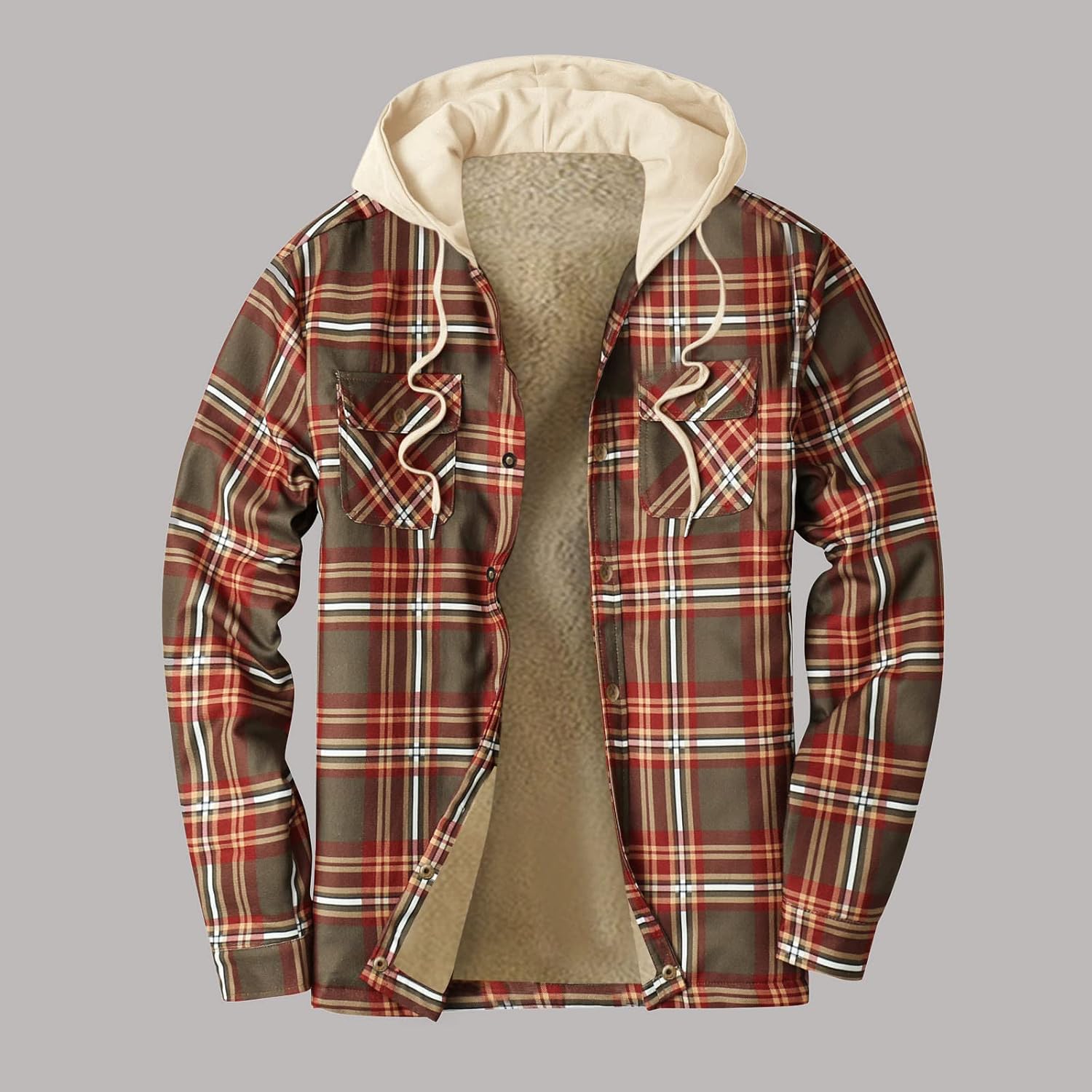 KZXITIRY Men's Fleece Jacket Winter Thick Checked Thermal Shirt