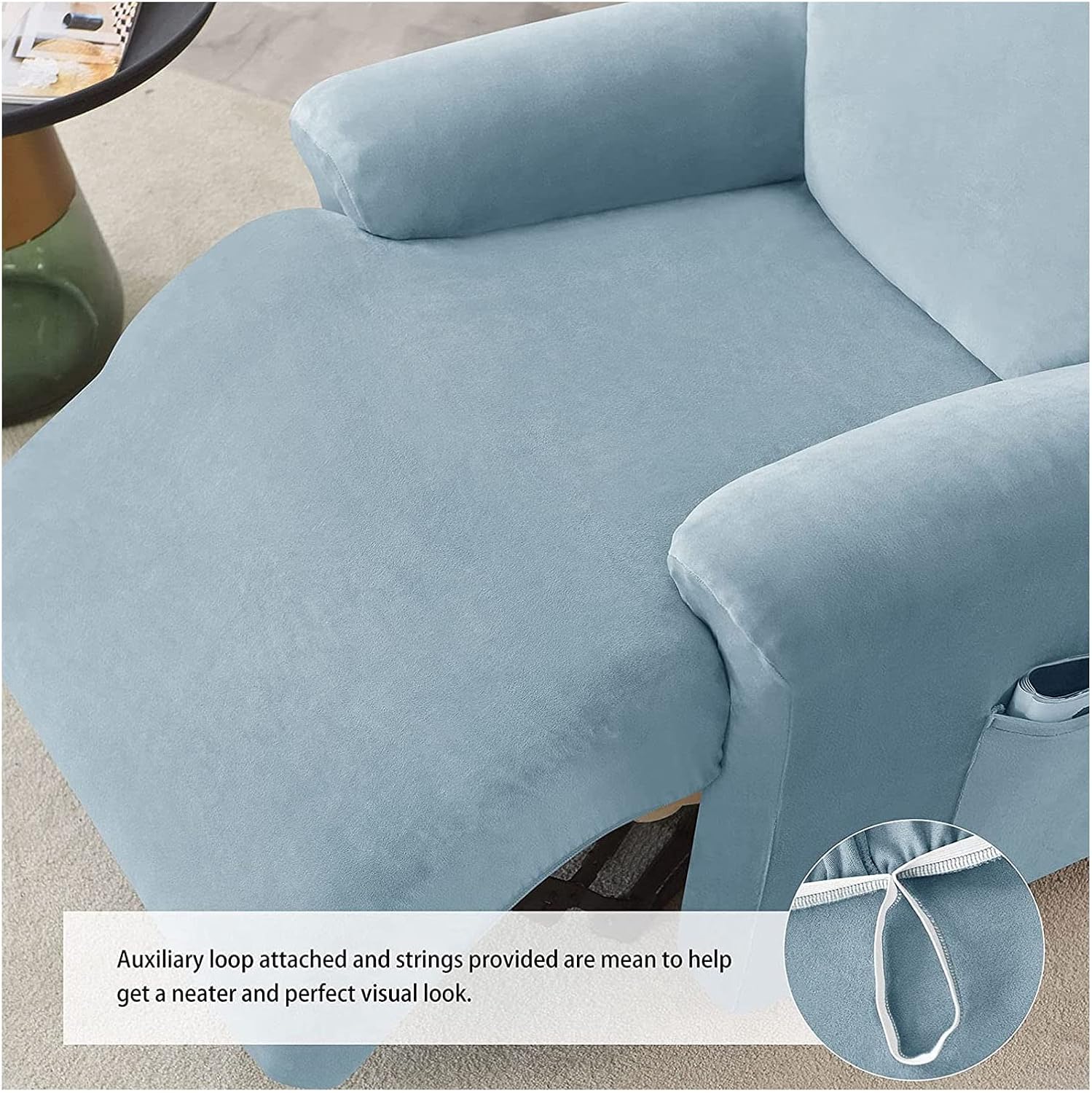 Stretch Recliner Chair Covers Velvet, Single 1 seat 4 Piece Recliner slipcover Soft Non-Slip Armchair Covers Recliner Chair Cover ​Sofa Slipcover Furniture Protector (Color : Light Blue)