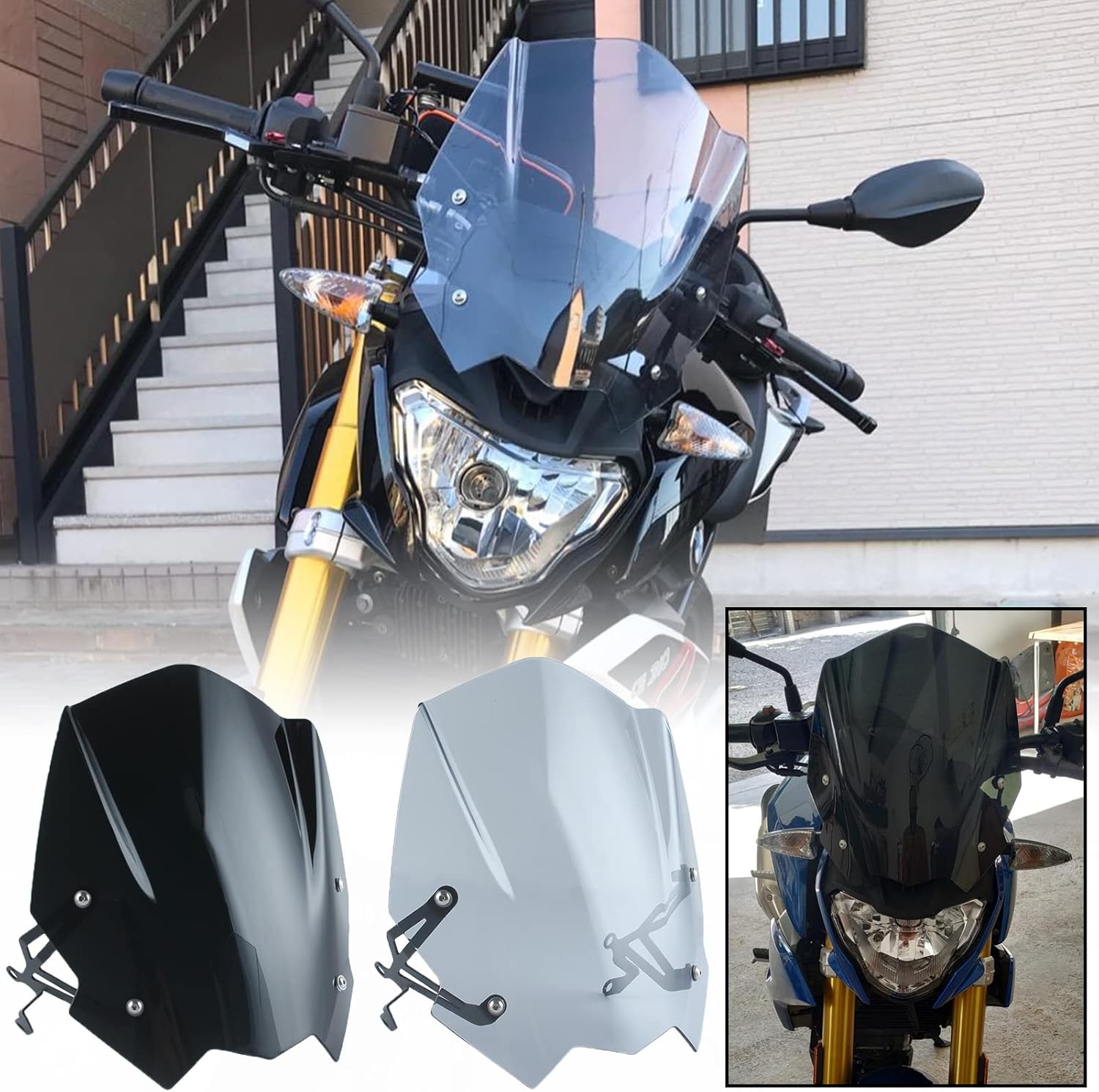 Motorcycle Touring Windshield Flyscreen Protector for G310R Windscreen Wind Deflector Compatible with B-M-W G310 R G-310-R 2016 2017 2018 2019 2020 2021 2022 2023 2024 Visor (Black)