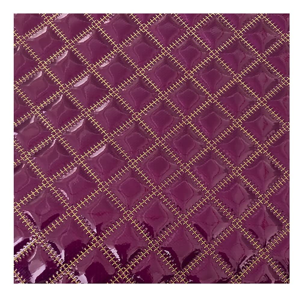 Tissu simili cuir brodé matelassé violet profond 1.4x5m pour garnissage et coussin de véhicule