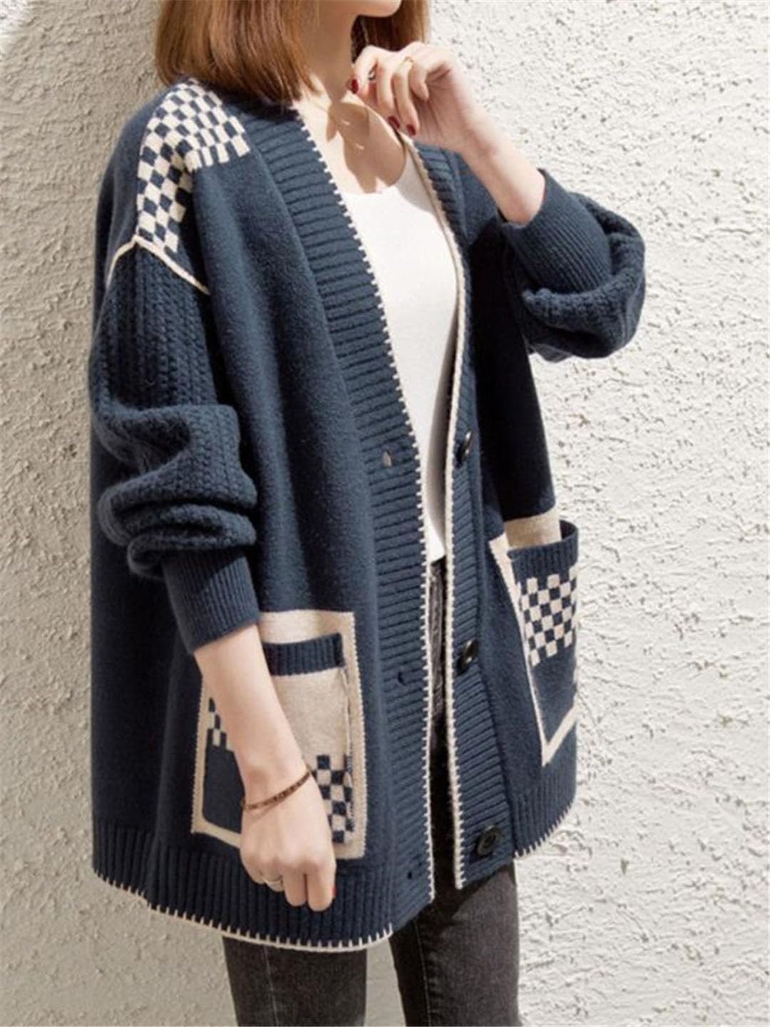 Abrigo De Suéter para Mujer Prendas De Punto Cárdigan Informal De Manga Larga con Un Solo Pecho Outwear