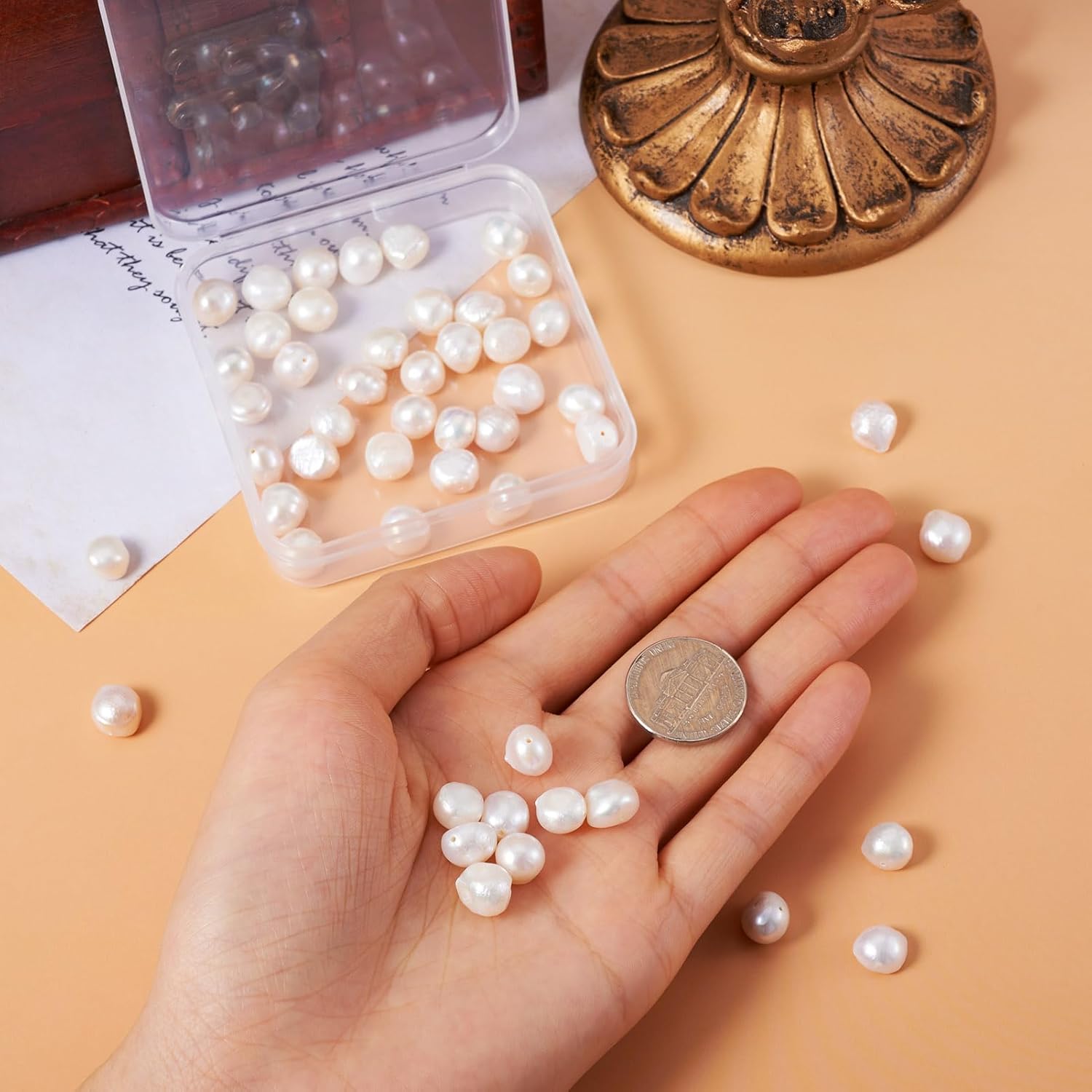 Freshwater Pearl Beads 50pcs Natural Pearls for Crafting 7-9mm Seashell Color Baroque Real Pearl Beads Drilled Spacer Bead for Bracelets Necklaces Earrings Jewelry Making Hole: 0.6mm - Image 5