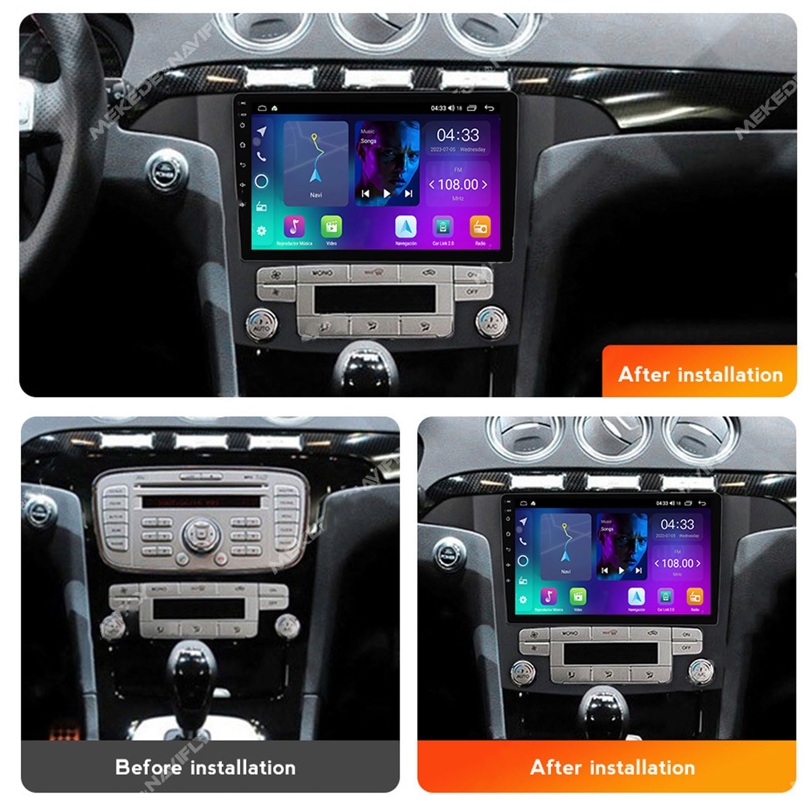 EsaSam Android 13 Car Stereo QLED Display Compatible with Ford S-MAX 2006~2015 Touch Screen 9 Inch Car Radio with Car Play Bluetooth Navigation Android Car Radio FM RDS SWC,4 Core NF1 1G+32G