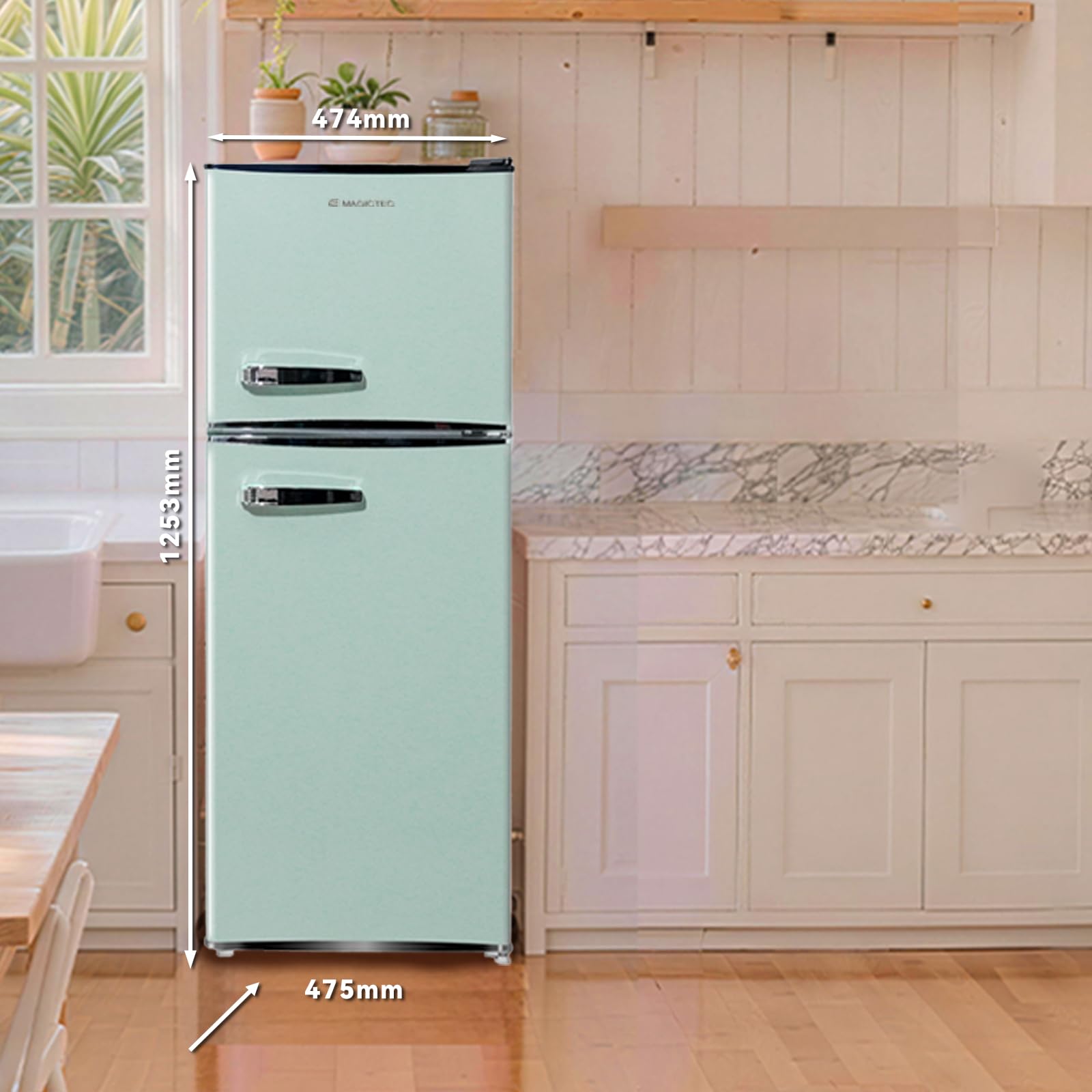 Magictec Frigo vintage rétro réfrigérateur congélateur 120 L (88 L/32 L) Low Frost Combiné Design vert matcha Éclairage LED