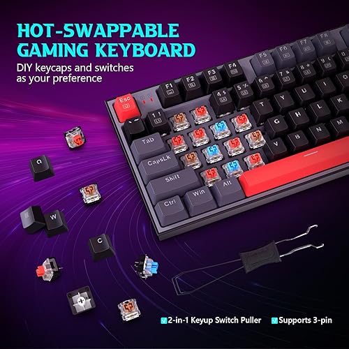 Miniatura 4 de Redragon Teclado mecánico, teclado para juegos con cable con 94 teclas, edición macro programable, almohadilla numérica, diseño compacto para