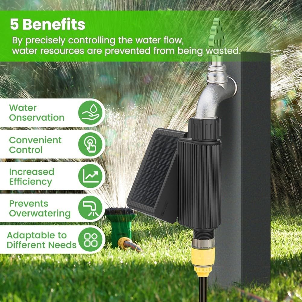 Temporizador de agua WiFi inteligente, válvula de agua de riego de jardín automática solar para Tuya Smart, sistema controlador de riego para césped y patio