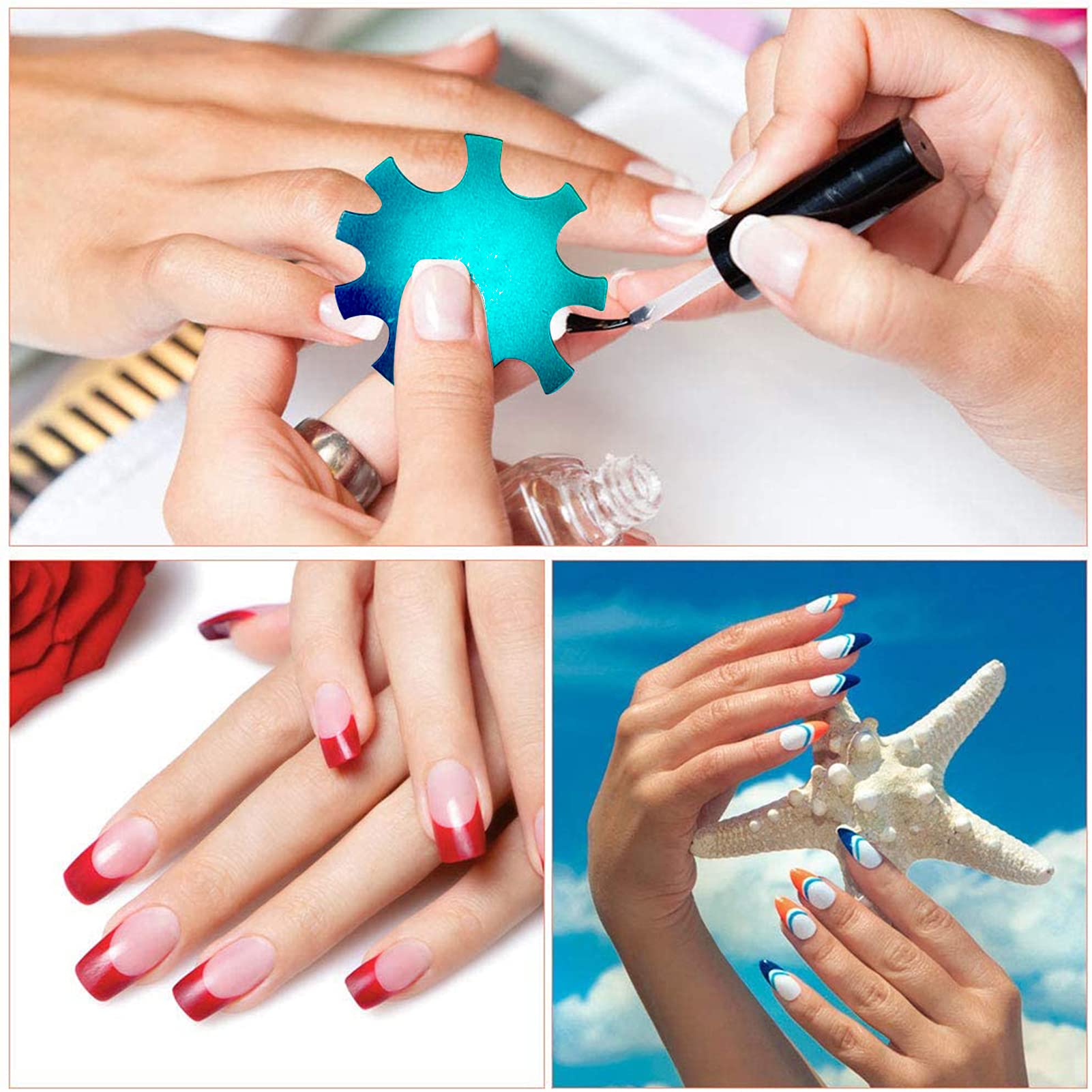 NICENEEDED 5Pcs Easy French Smile Line Cutter Herramientas, 3 Uds, Plantillas de Recortador de Bordes En Forma de C de Acero Staniless de Manicura Y 2 Uds, Pinceles para Decoración de Uñas para Kit