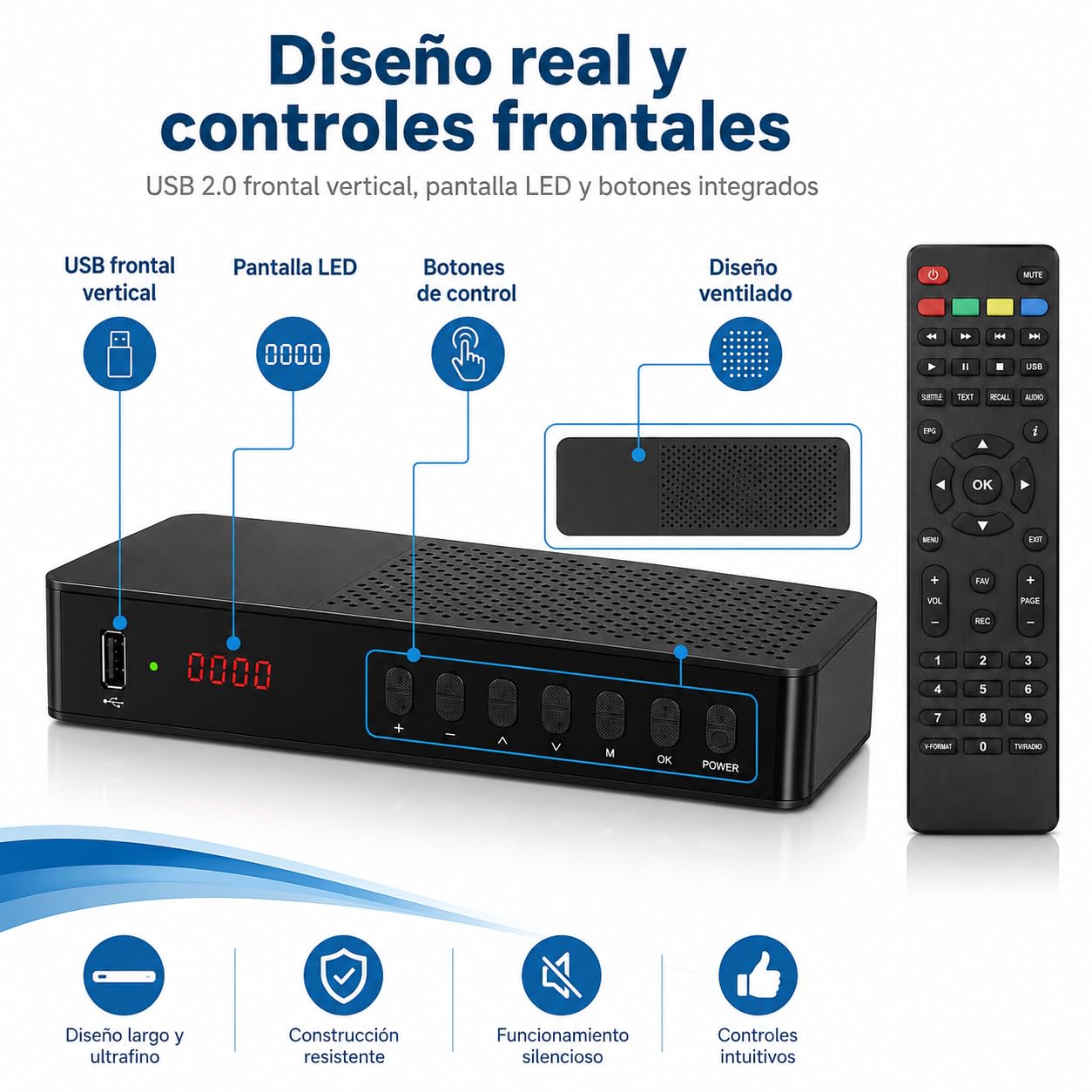 2026 Nuevo Español TDT Decodificador TV DVB-T T2 H265 HEVC FTA Full HD PVR, USB, HDMI, SCART, Sintonizador de TV Digital Terrestre, Receptor Digital de Alta definición Full HD 1080p (3)