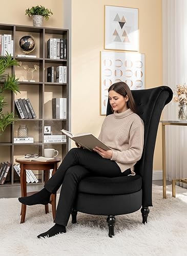 Miniatura 4 de Royal - Silla decorativa de terciopelo con respaldo alto para tocador con almacenamiento y tapicería de lujo, diseño retro y uso versátil para sala