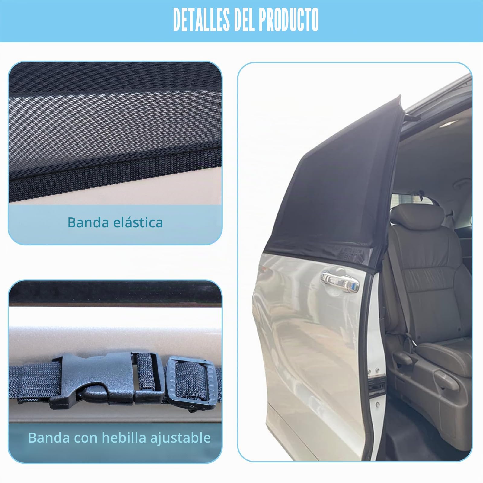 ZATOOTO Parasols Coche Lateral para Puerta Corredera para MPV, Oscurecer | 2 Piezas, 60 * 103 cm, Tamaño Ajustable, Protección Mosquitos, Instalación Sencilla, Ventanas Utilizables, Buena Ventilación