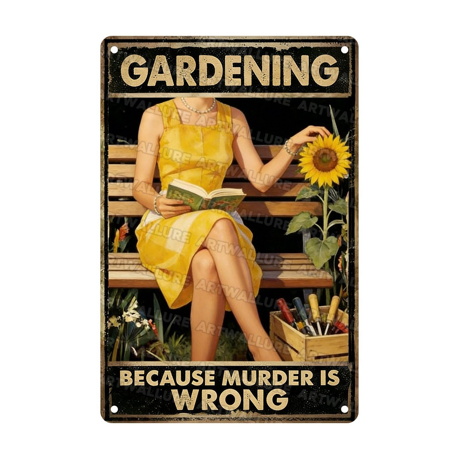 Vintage Metal Tin Sign Gardening Because Murder Is Wrong Rustic Garden Decor Outdoor Yard For Gardeners Unique Gifts 8x12inch Custom Private Property Signs