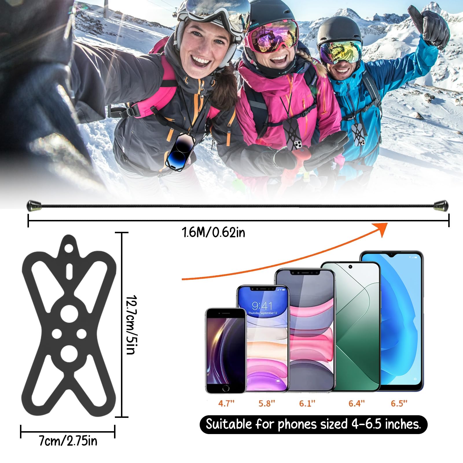 Paquete de 2 cordones universales de silicona para teléfono celular y cuerda de nailon, correa cruzada ajustable para teléfono celular, cordones desmontables para teléfono celular, antirrobo, para el