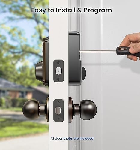 Miniatura 9 de Veise Cerradura de puerta de huellas dactilares con 2 perillas, cerradura de puerta de entrada sin llave con asa, cerrojo de teclado electrónico,