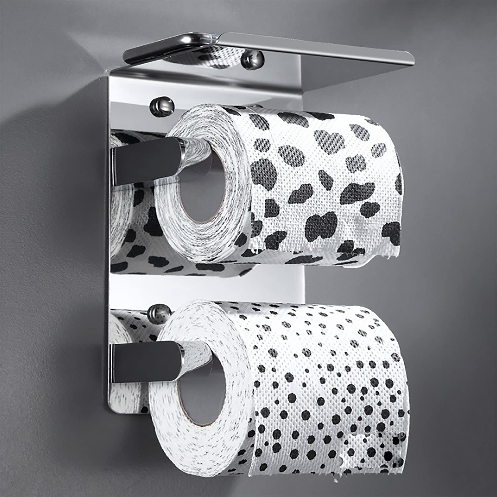Toilettenpapierhalter, Klopapierhalter mit Ablage, Toilettenpapierhalter Ohne Bohren Selbstklebend, für WC Bad und Kitchen Edelstahl Toilettenpapieraufbew Silber Badezimmer Deko