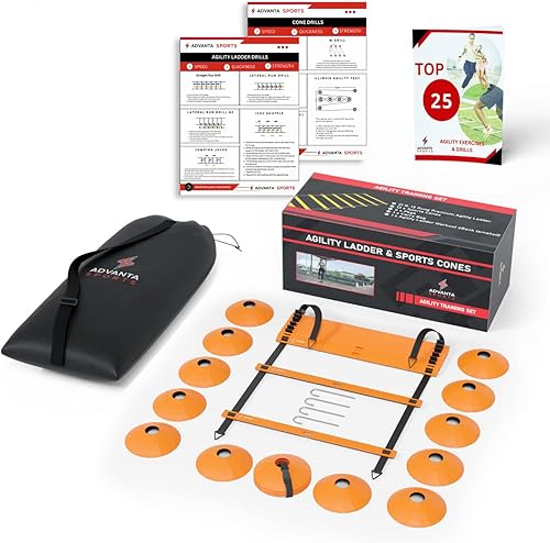 Miniatura 8 de DELUXE EDITION - Juego de escalera de agilidad de entrenamiento  Escalera de agilidad de 13 peldaños y 21 pies con 13 conos de disco, bolsa de