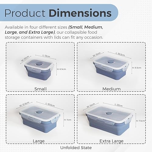 Miniatura 7 de ACED - Juego de 4 contenedores plegables de almacenamiento de alimentos sin BPA con tapas, cuencos plegables para preparación de comidas, viajes,