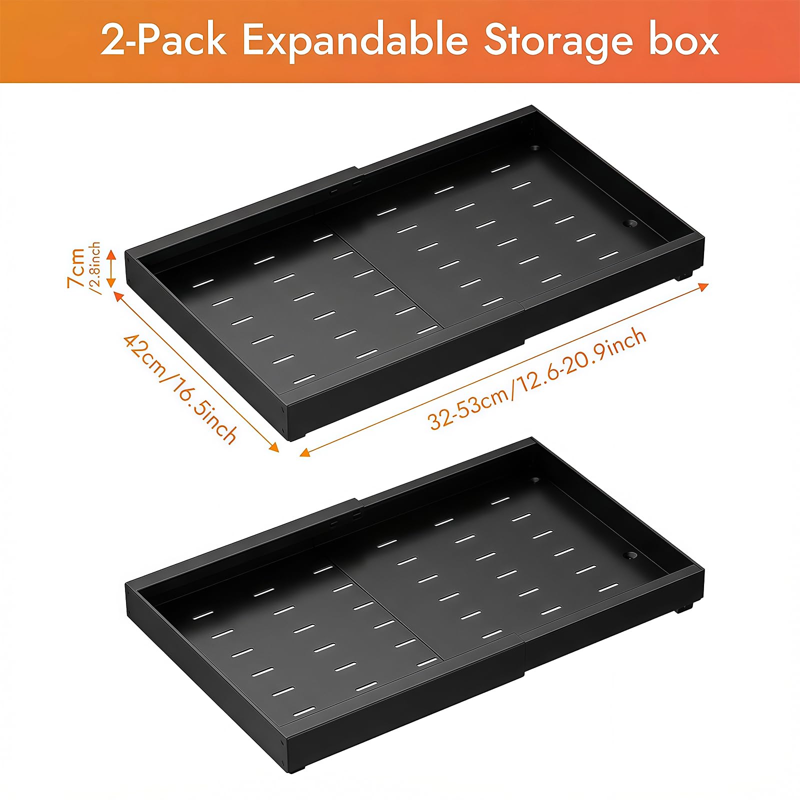 2 Pezzi Cassetto Telescopico per Cucina, Cassetto Estraibile per Mobile Cucina con Colla, Cassetto Organizzatore scorrevole telescopico, Larghezza Regolabile 32-53cm (Nero)