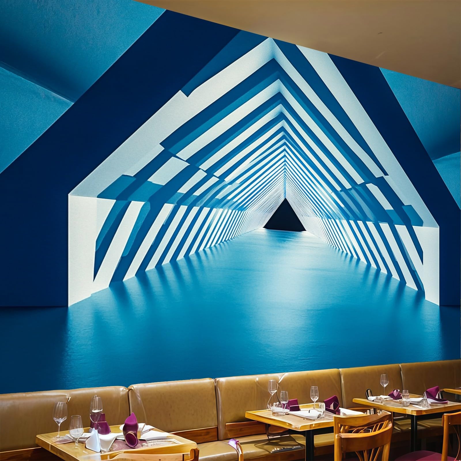 Papier peint panoramique grand format à effet 3D tunnel bleu azur pour décoration de salon