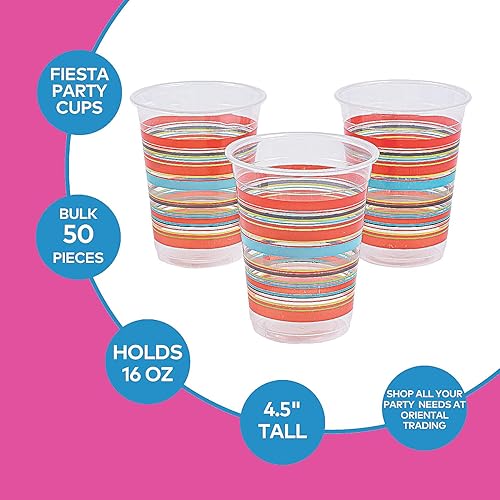 Miniatura 3 de Fun Express Viva Fiesta Vasos de plástico desechables – Juego a granel de 50, cada uno contiene suministros de fiesta del Cinco de Mayo – VBS