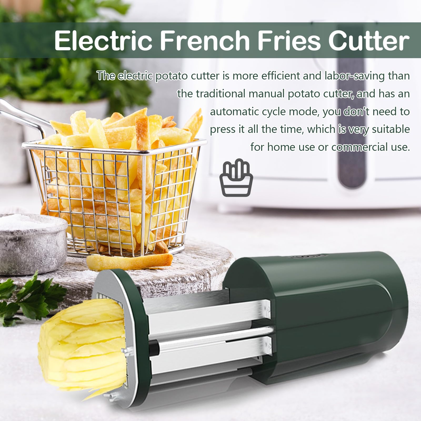 Coupe Frites Électrique, Coupe Frite Professionnel Coupe Pommes De Terre, Coupe Pommes De Terre Coupe Légumes Avec Lame De 9x9 mm Et 12 X 12 mm, Coupe Légumes Multifonctionnel Mandoline Cuisine