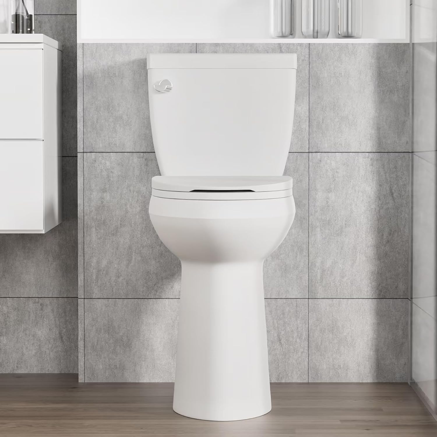 SouNor 12" Rough in Two-Piece Elongated Toilet,21 inch Tall Bowl Suitable for the Elderly, Disabled and Tall People Comfortable Slow Close UF Heavy Duty Seat,Powerful Flushing, White SN1088U.